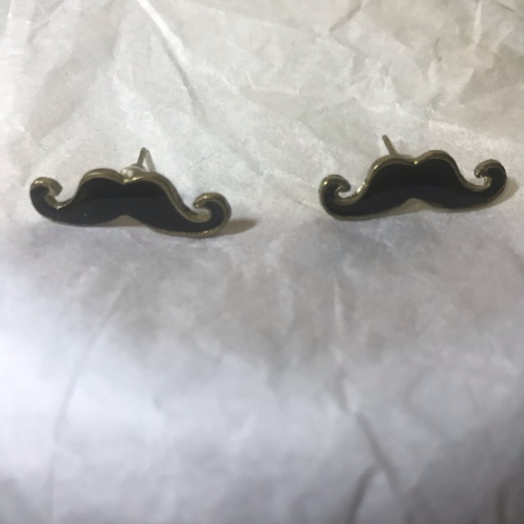 Black & Gold Mustache Stud Earrings - Picture 5 of 5